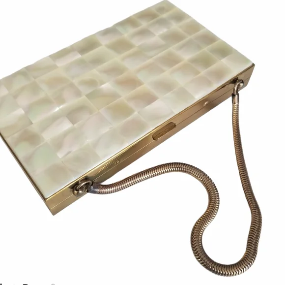 Vintage Antique Mother of Pearl Compact With Case